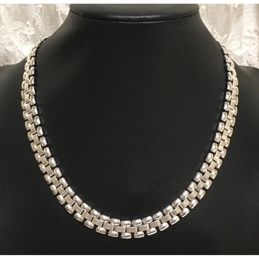 Vintage Monet Chain Necklace Silver Tone signed Collar Track Chain Style